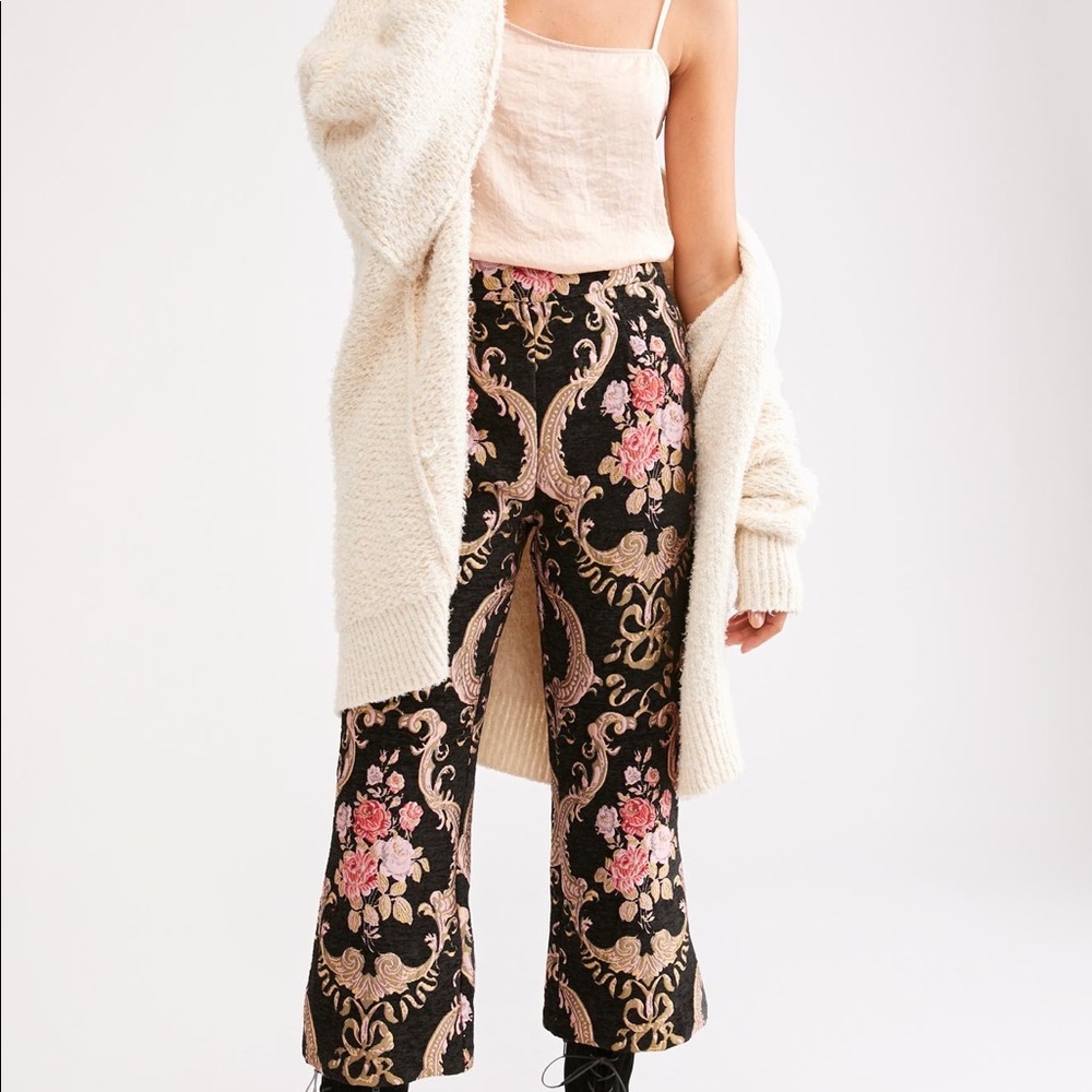 NWT For Love & Lemons Embroidered Pants XS black